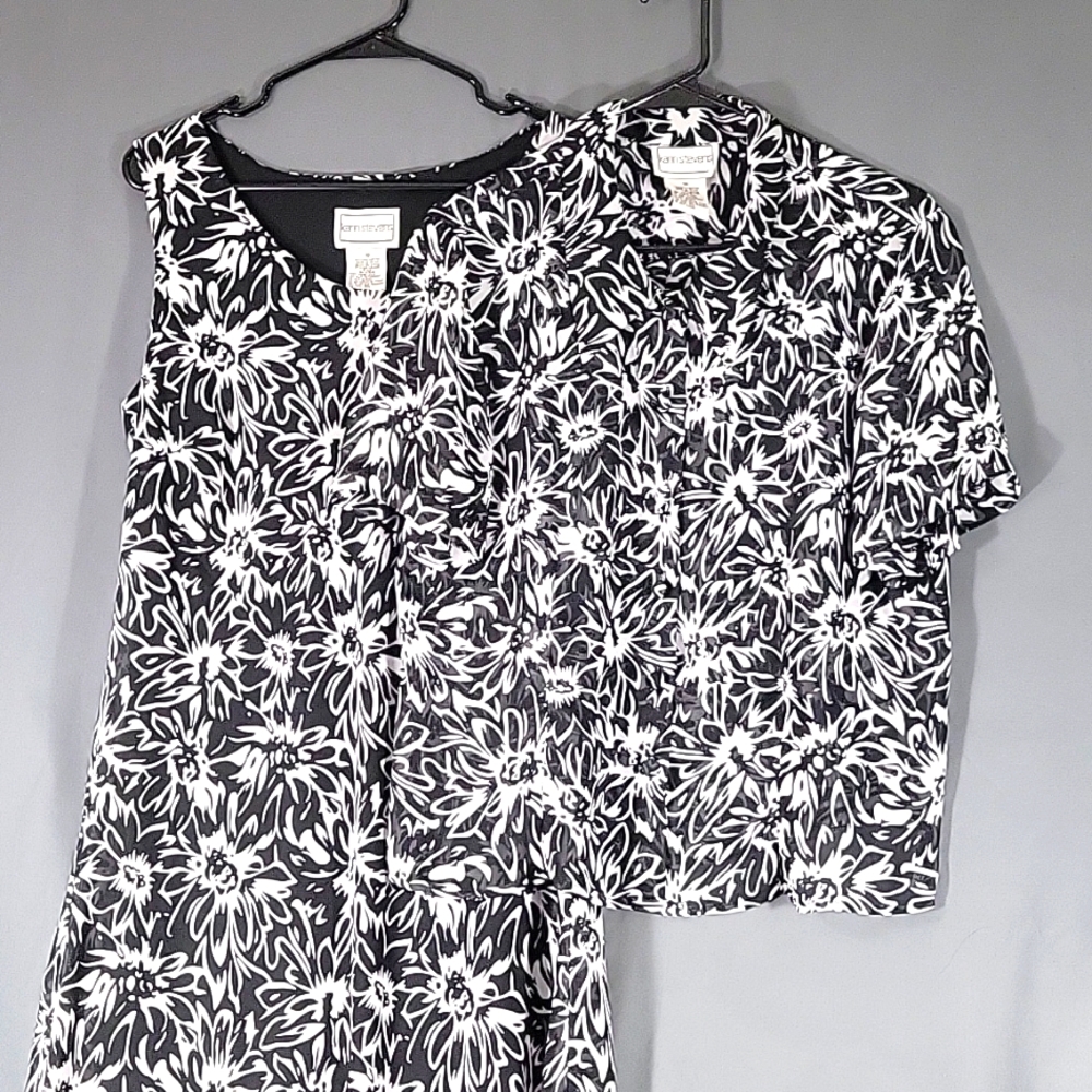 Karin Stevens Two Piece Sleeveless Long Dress and Sheer Blouse Size 16